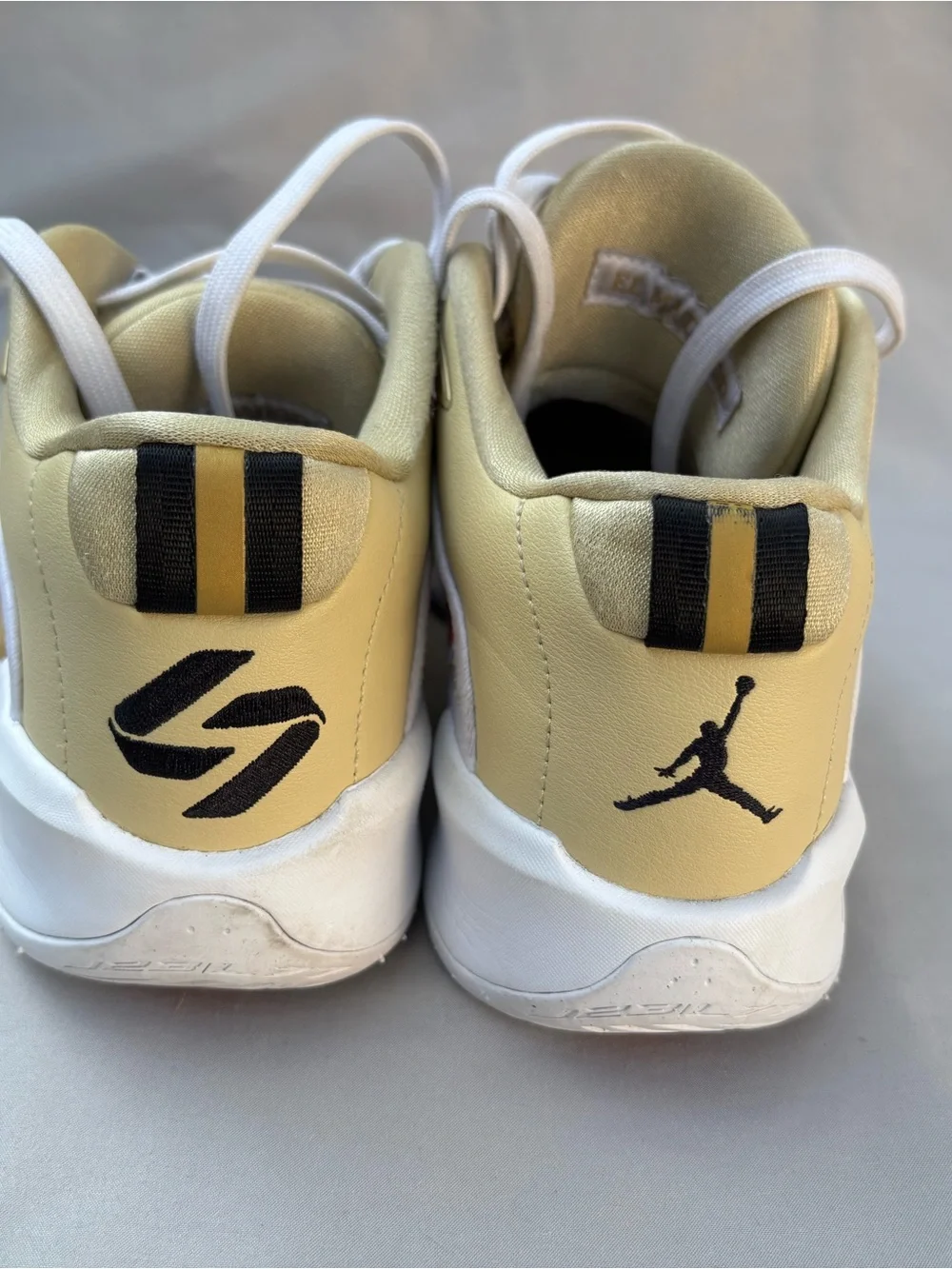 Jordan Men's White Sneakers with Pink Floral and Gold Accents